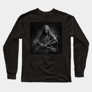 Ninja Charcoal Drawing Long Sleeve T-Shirt